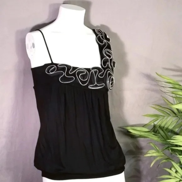 M Heart M Tops - Asymmetrical Tank with Zipper Edge Ruffle